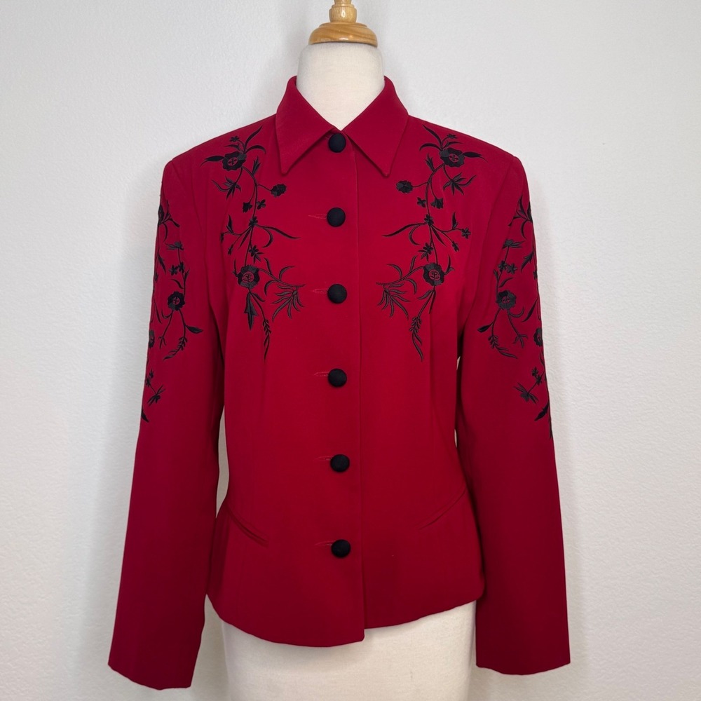 Hairston Roberson Women Embroidered‎ Button Front Jacket Sz 10 Red Western Rodeo